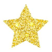 Gold glitter star with five rays isolated on white background. Bright vector sparkling holiday element.