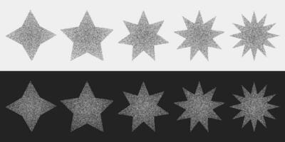 clipart conjunto de estrellas de diferente formas en un oscuro y ligero antecedentes. vector elemento en trama de semitonos estilo, ruidoso grunge geométrico formas, punteado