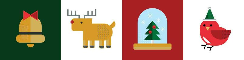 Christmas elements in modern minimalist geometric modern style. Colorful flat vector cartoon style illustration. Christmas tree with geometric patterns, stars and abstract elements