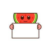 Cute Watermelon Character Holding a Blank Sign vector