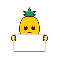 Cute Pineapple Character Holding a Blank Sign vector