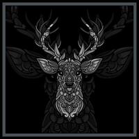 Monochrome Deer head mandala arts isolated on black background vector