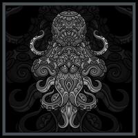 Monochrome Octopus kraken mandala arts isolated on black background vector