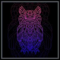 Gradient Colorful Owl bird mandala arts isolated on black background vector