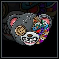 Colorful Voodoo bear mandala arts isolated on black background vector
