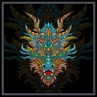 Colorful dragon head mandala arts isolated on black background vector