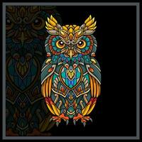 Colorful Owl mandala arts isolated on black background vector