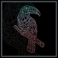 Gradient Colorful Toucan bird mandala arts isolated on black background vector