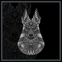 monocromo anubis cabeza mandala letras aislado en negro antecedentes vector