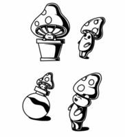 a black and white mushroom mascot illustration vector