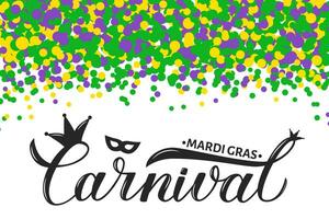 carnaval mardi gras caligrafía mano letras con vistoso papel picado puntos nuevo Orleans mascarada fiesta invitación. grasa o carnaval martes signo. fácil a editar vector modelo para bandera, volantes, etc.