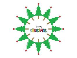 Green colourful Merry Christmas tree symmetrical mandala art vector