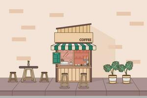 Coffee street stall vector illustration. Outdoor cafe on the pedestrian area.