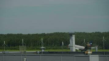 SAINT PETERSBURG, RUSSIA JULY 26, 2022 Footage of jet airplane departure, side view. Aeroflot passenger plane taking off at Pulkovo airport. video