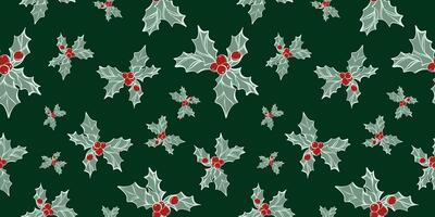 Seamless pattern with hand drawn christmas leaves and branches. Perfect for xmas or new year wallpaper, wrapping paper, web sites, background, social media, blog, presentation and greeting cards. vector