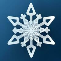 Vector white christmas paper cut 3d snowflake with shadow on blue colored background. Winter design elements for presentation, banner, cover, web, flyer, card, sale, poster, slide and social media.