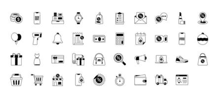 Black Friday Sale, Shopping and e-commerce vector icon set