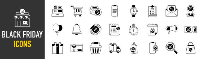 Black Friday Sale, Shopping and e-commerce vector icon set