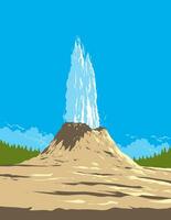 Castle Geyser in Upper Geyser Basin of Yellowstone National Park Wyoming WPA Poster Art vector