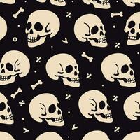 minimal seamless pattern with beige skulls on a black background vector