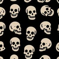 minimal seamless pattern with beige skulls on a black background vector