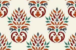 ikat floral cachemir bordado en blanco fondo.ikat étnico oriental sin costura modelo tradicional.azteca estilo resumen vector ilustración.diseño para textura,tela,ropa,envoltura,decoración.