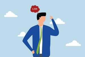 Overworked, Depressed businessman got frustrated thinking about work with unfinished numbers in his head. vector