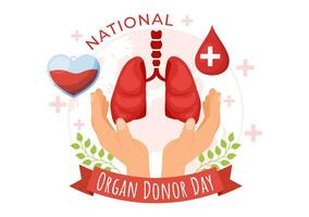 nacional Organo donante día vector ilustración en 14 febrero con riñones, corazón, livianos o hígado para trasplante y cuidado de la salud en plano antecedentes