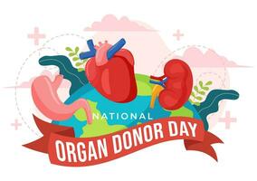 National Organ Donor Day Vector Illustration on 14 February with Kidneys, Heart, Lungs or Liver for Transplantation and Healthcare in Flat Background