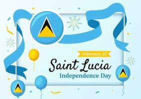 Saint Lucia Independence Day Vector Illustration on February 22 with Waving Flag in National Holiday Celebration Flat Cartoon Background Design