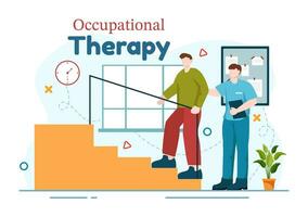 Occupational Therapy Vector Illustration with Treatment Session on Screening Development of Person and Medical Rehabilitation in Healthcare Background