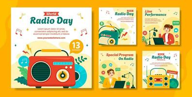 Radio Day Social Media Post Flat Cartoon Hand Drawn Templates Background Illustration vector