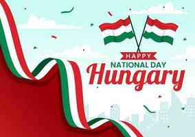 contento Hungría nacional día vector ilustración en 15 de marzo con Hungría bandera en plano fiesta celebracion dibujos animados antecedentes diseño
