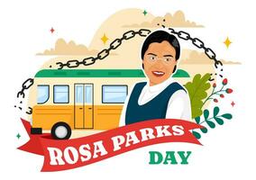 Rosa Parks Day Vector Illustration with the First Lady of Civil Rights, Handcuff and Bus in National Holiday Celebration Flat Cartoon Background