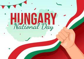 Happy Hungary National Day Vector Illustration on 15th of March with Hungary Flag in Flat Holiday Celebration Cartoon Background Design