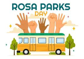 Rosa Parks Day Vector Illustration with the First Lady of Civil Rights, Handcuff and Bus in National Holiday Celebration Flat Cartoon Background