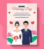 Marriage Day Vertical Poster Flat Cartoon Hand Drawn Templates Background Illustration vector