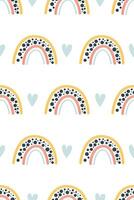 Cute nursery rainbow background. Boho rainbow seamless pattern background vector