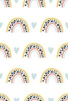 Cute nursery rainbow background. Boho rainbow seamless pattern background vector