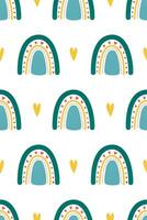 Cute nursery rainbow background. Boho rainbow seamless pattern background vector