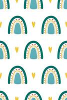 Cute nursery rainbow background. Boho rainbow seamless pattern background vector