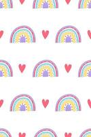 Cute nursery rainbow background. Boho rainbow seamless pattern background vector