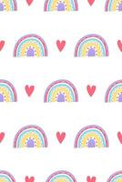 Cute nursery rainbow background. Boho rainbow seamless pattern background vector