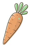 Cute carrot in pleasant orange and green shades, trendy color vector illustration