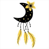 Mystical Moon with feathers in Boho style vector