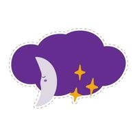 Cloud and moon and stars. Magical cute character with decorative elements. Sticker with dotted line vector