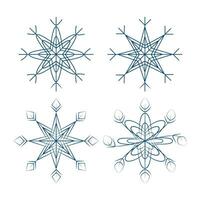Set of patterned snowflakes in trendy dark blue. Design elements for Christmas or New Year greeting vector