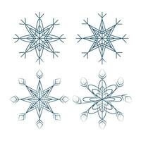 Set of patterned snowflakes in trendy dark blue. Design elements for Christmas or New Year greeting vector