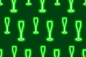 Seamless pattern of luminous neon wineglasses in trendy Christmas shade. Wintertime. Happy New Year vector