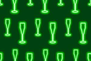 Seamless pattern of luminous neon wineglasses in trendy Christmas shade. Wintertime. Happy New Year vector